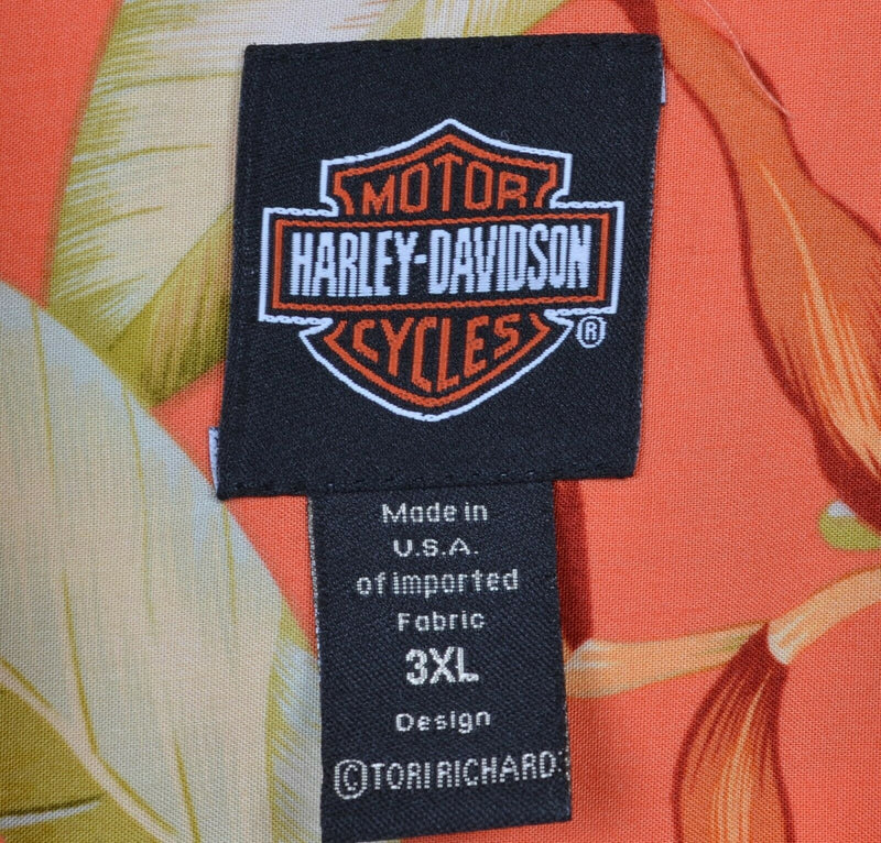 Harley-Davidson Men's 3XL Tori Richard Orange Floral Viscose Hawaiian Shirt