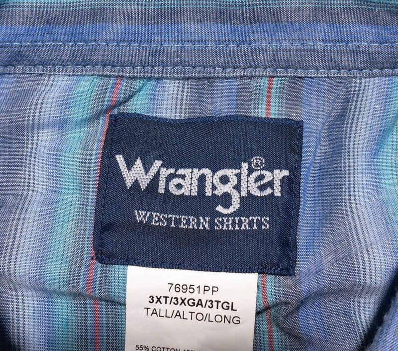 Wrangler Pearl Snap 3XLT Men's Short Sleeve Western Rockabilly Blue Stripe Tall