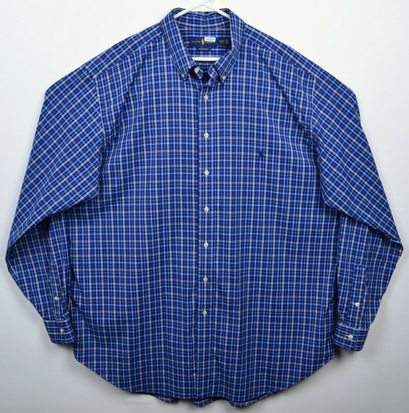 Polo Ralph Lauren Performance Men 2XLT (2XL Tall) Nylon Wicking Blue Plaid Shirt