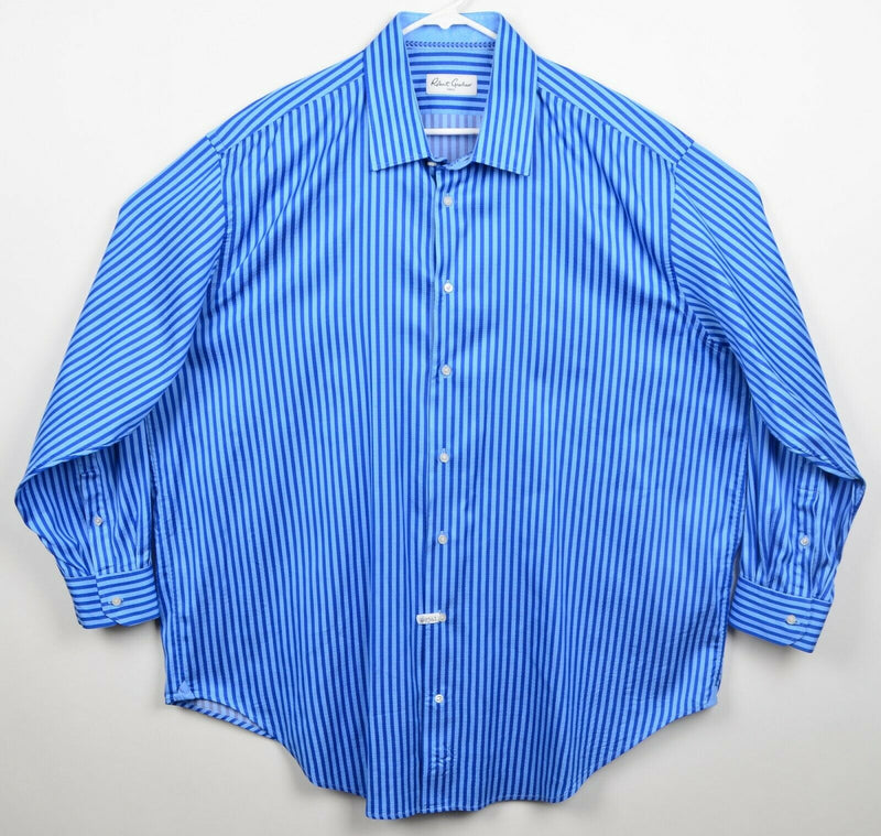 Robert Graham Men's Sz 47/18.5 34/35 BIG Blue Striped Long Sleeve Dress Shirt