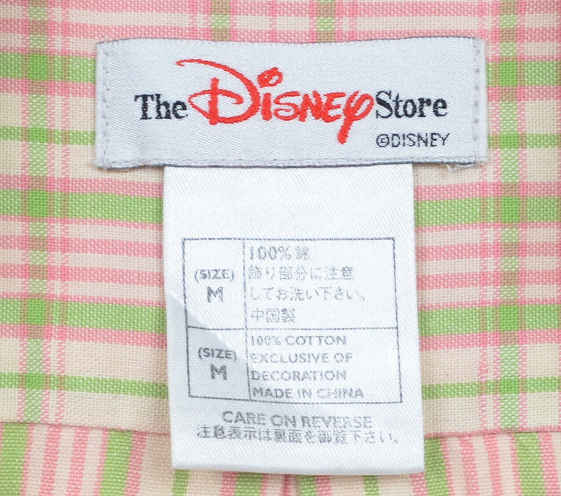 Disney Store Men's Medium Pooh Bear Pink Yellow Plaid Button-Down Shirt