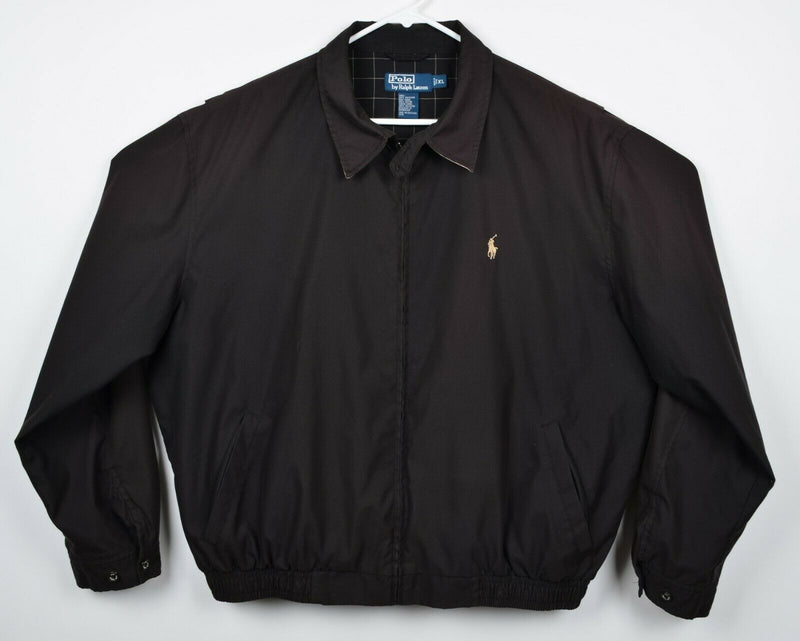 Polo Ralph Lauren Men's XL Flannel Lined Black/Brown Bomber Harrington Jacket