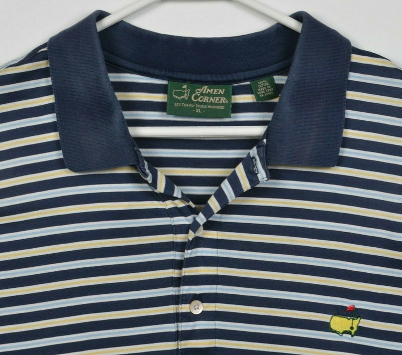 Masters Amen Corner Men's XL Navy Blue Yellow Striped Golf Polo Shirt