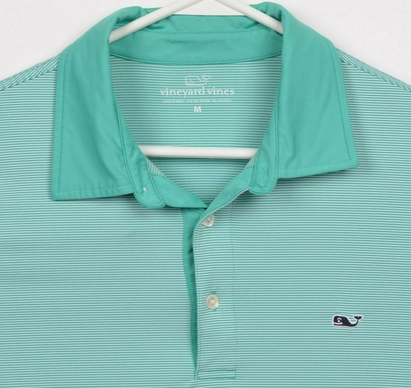 Vineyard Vines Men's Medium Sea Green Striped Wicking Golf Calcutta Polo Shirt