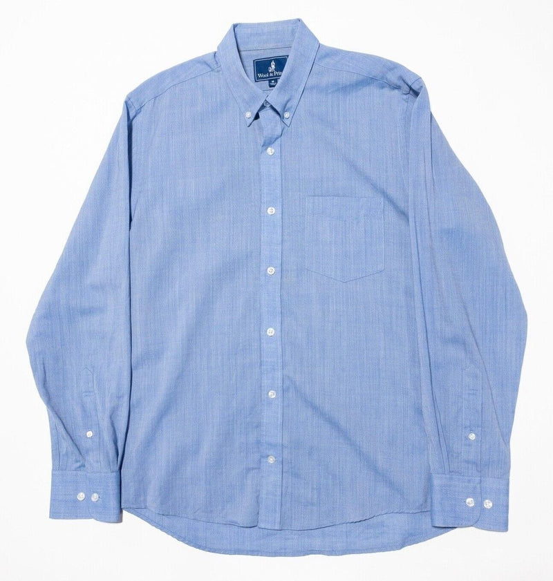 Wool & Prince Shirt Men's Medium Button-Down Blue Worsted Wool Long Sleeve