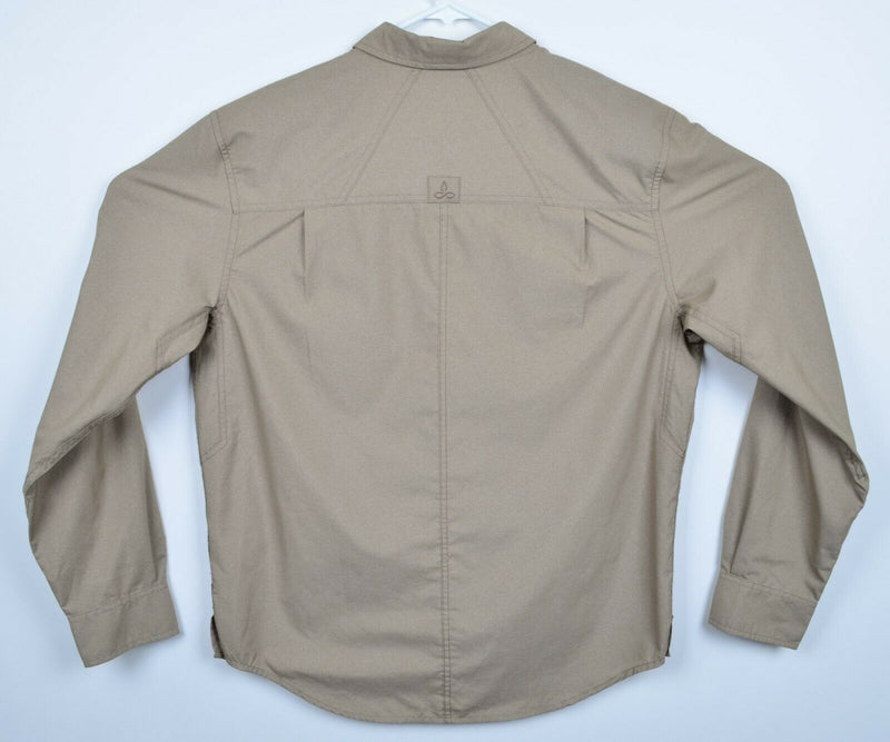 Prana Men's Medium Polyester Nylon Blend Solid Tan/Khaki Long Sleeve Shirt