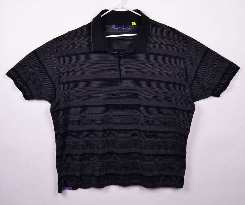 Robert Graham Men's Sz 3XL Black Gray Striped Pique Cotton Polo Shirt