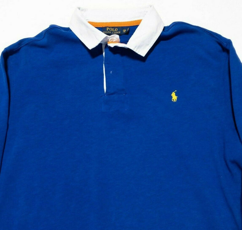 Polo Ralph Lauren 2XB Rugby Shirt Men's Big Blue Long Sleeve Padded Elbows Heavy