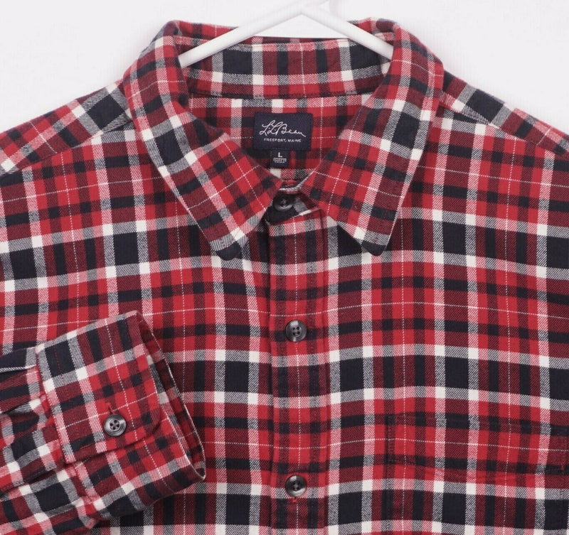 L.L. Bean Men's Large Flannel Red Plaid Cotton Silk Blend Button-Down Shirt