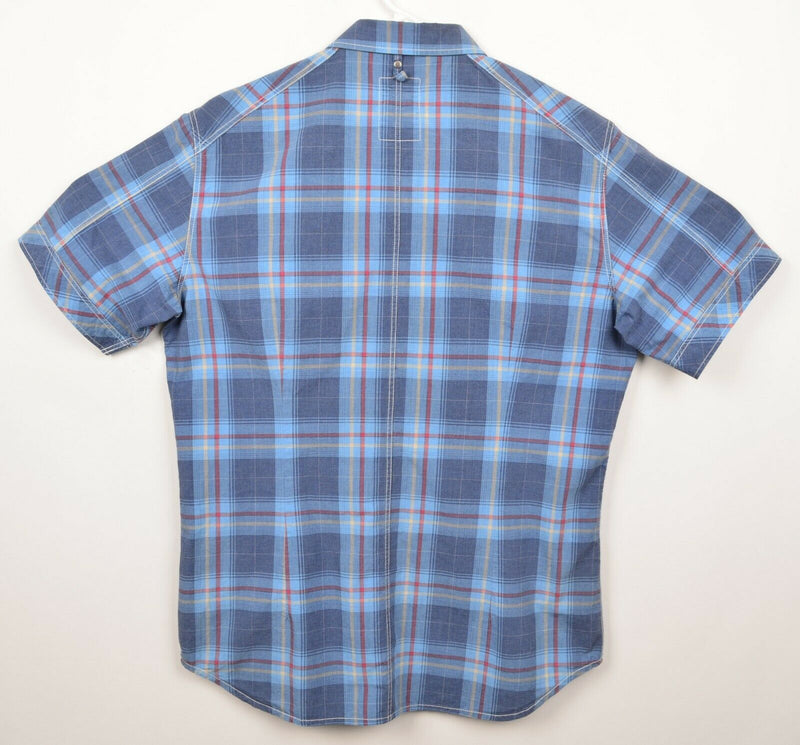 G-Star Raw Men's Sz Large Pearl Snap Blue Plaid Short Sleeve Shirt