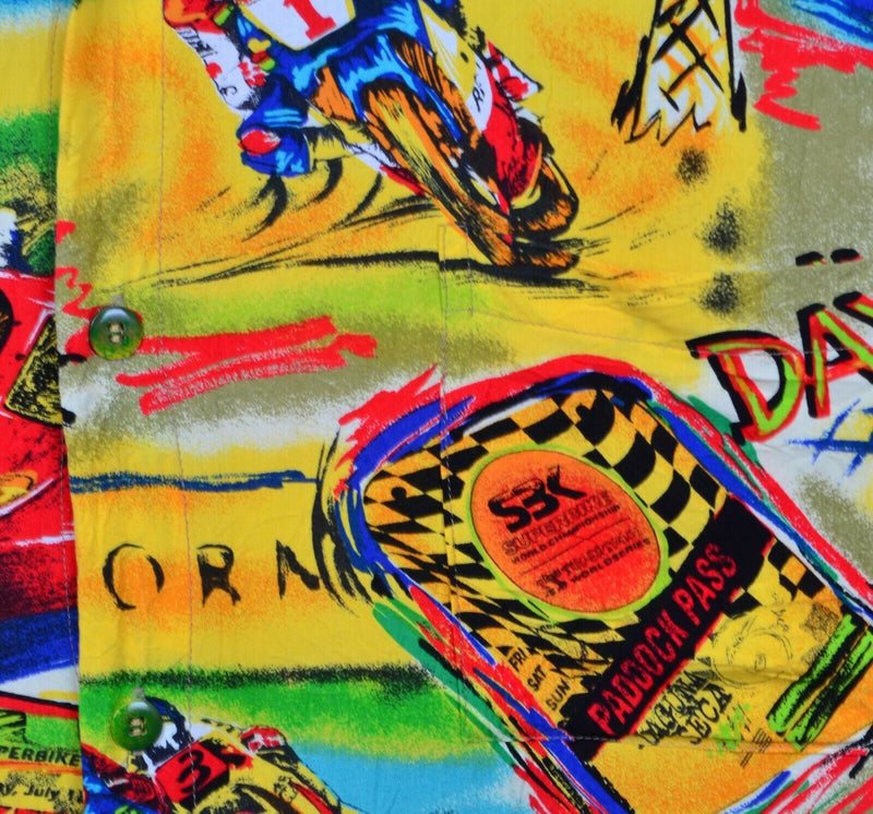 Vtg Jams World Men's Sz XL Race Track Rayon Motorcycle Daytona Hawaiian Shirt