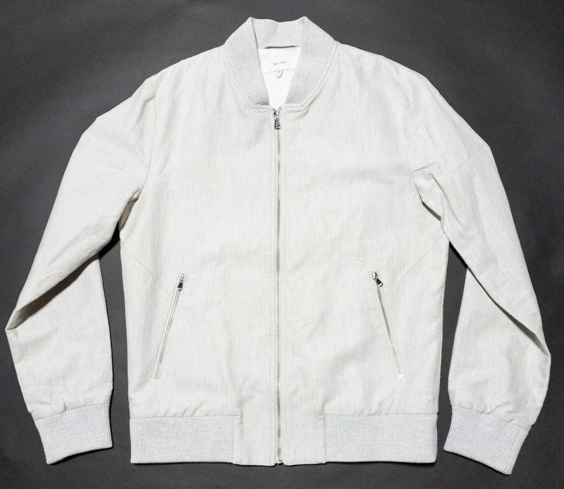 Reiss Linen Blend Bomber Jacket Full Zip Ivory White Men's Medium