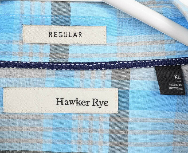 Hawker Rye Men's XL Regular Blue Gray Plaid Essential Wash Long Sleeve Shirt