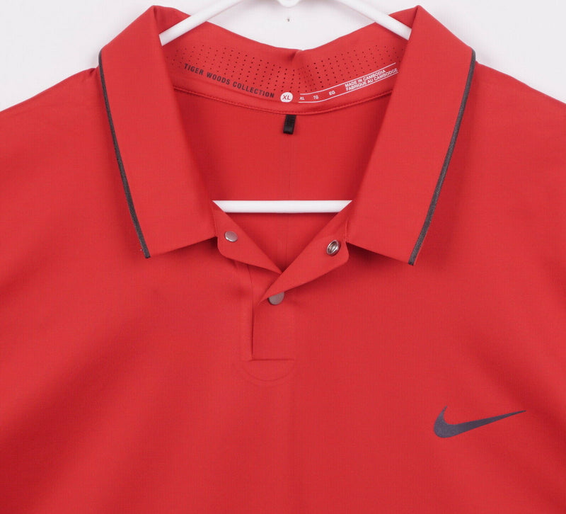 Tiger Woods Collection Men's Sz XL Nike Solid Red Snap Vented Golf Dri-Fit Shirt