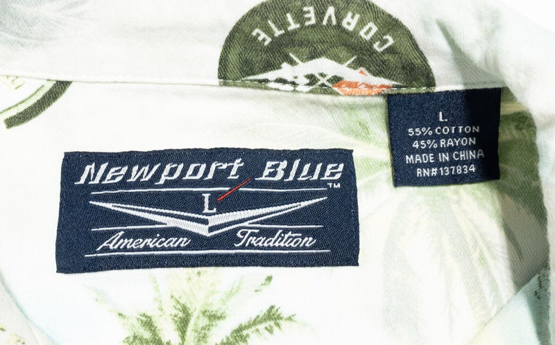 Newport Blue Corvette Hawaiian Shirt Large Men's Chevrolet Cars Floral Aloha