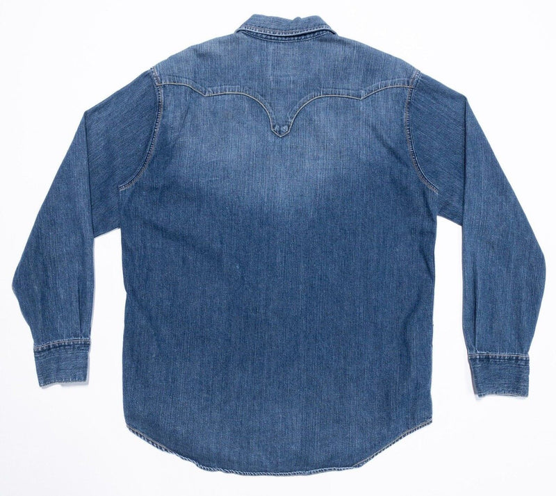 Lucky Brand Pearl Snap Shirt Large Men's Denim Classic Indigo Vintage Inspired
