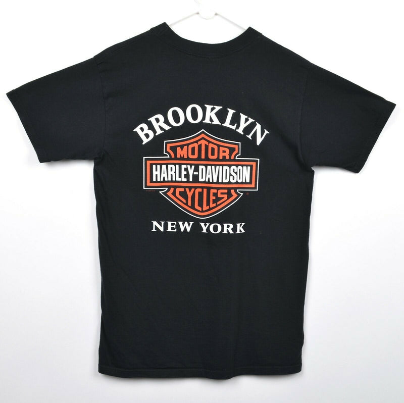 Vintage 90s Harley-Davidson Men's Small? Flame Bar Shield Logo Brooklyn T-Shirt