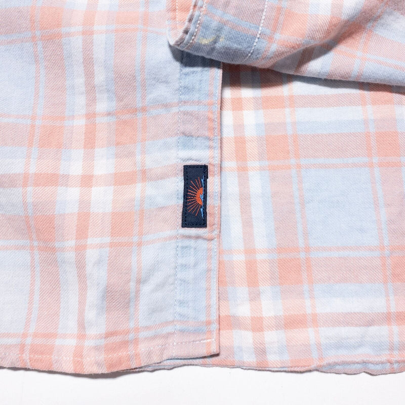 Faherty Shirt Men's XL Plaid Button-Up Long Sleeve Peach Pink Light Blue Preppy