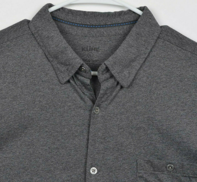 Kuhl Men's Large WildFibre Heather Gray Hiking Organic Cotton Button-Front Shirt