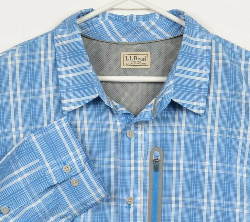 L.L.Bean Men's 2XL Regular Fit Blue Plaid Cool Weave Fishing UPF Outdoor Shirt