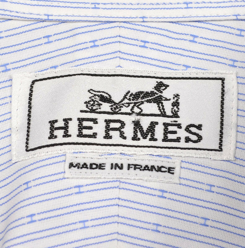 Hermes Men's Sz 16/41 Blue White Striped Made in France Button-Down Dress Shirt