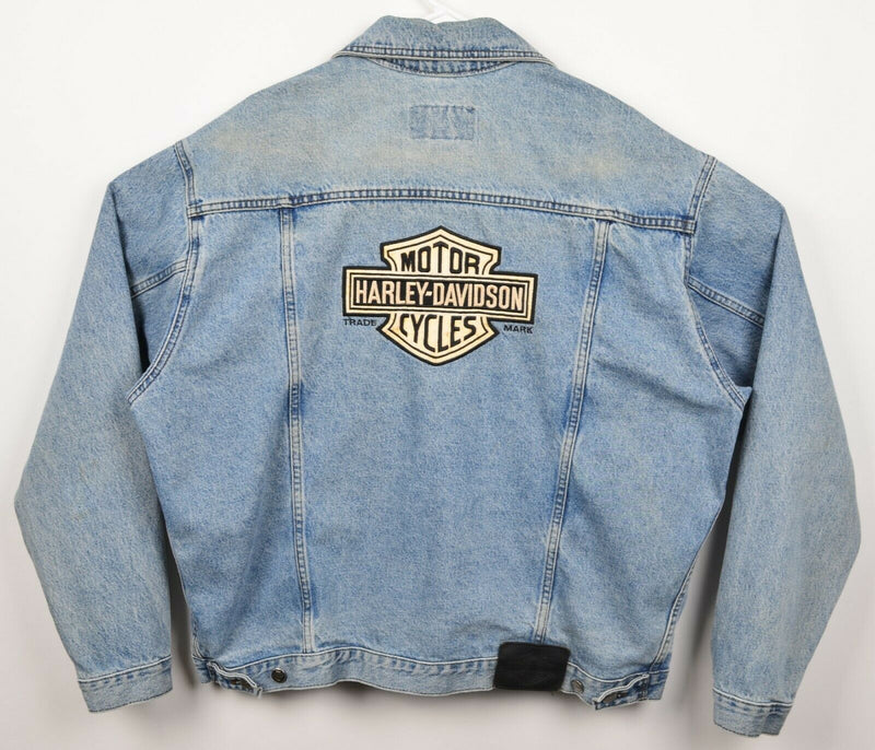 Vintage 90s Harley-Davidson Men's Large Denim Bar Shield Biker Trucker Jacket