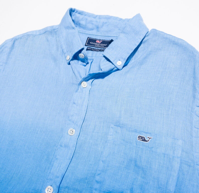 Vineyard Vines Linen Shirt Men's Medium Slim Tucker Ombre Dip Dye Blue Whale