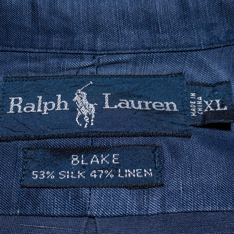 Polo Ralph Lauren Silk Linen Shirt Men's XL Blake Vintage 90s Button-Up Blue