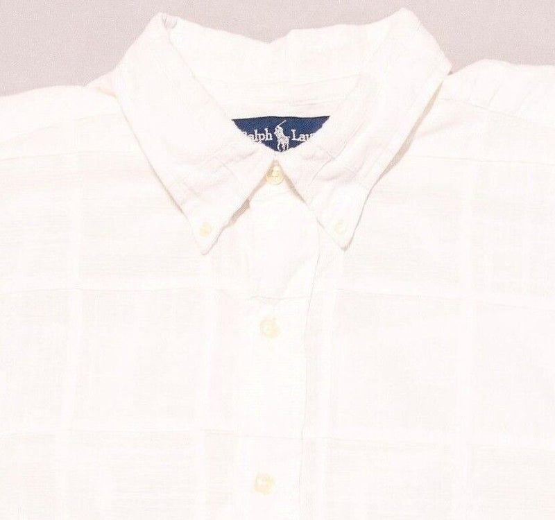 Polo Ralph Lauren Blake Shirt XL Men's White Textured Check 90s S/S Button-Down