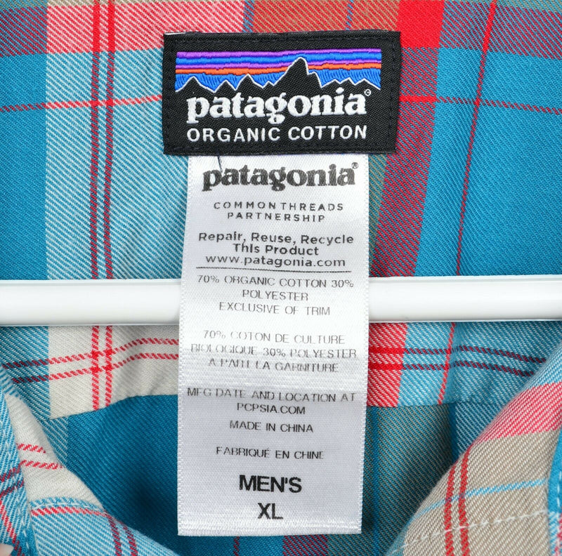 Patagonia Men's XL Buckshot Blue Orange Plaid Long Sleeve Button-Front Shirt