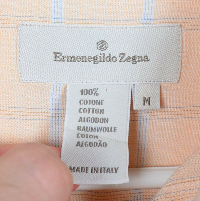 Ermenegildo Zegna Men's Medium Light Orange Plaid Italian Button-Down Shirt