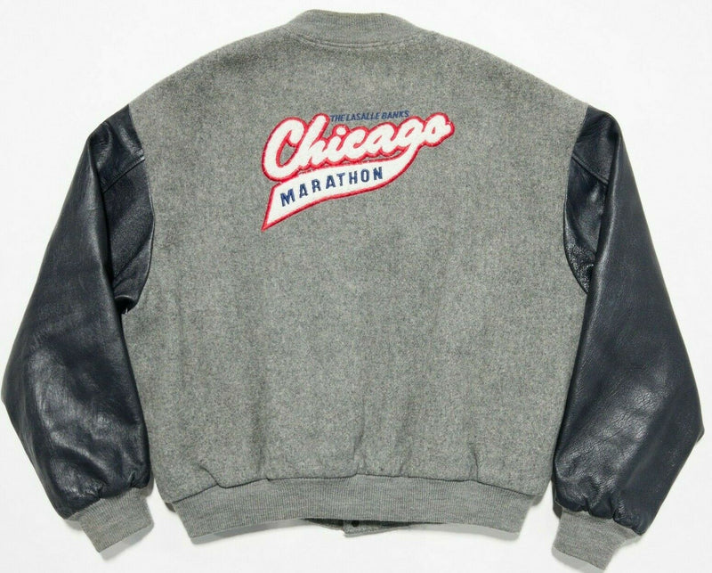 Chicago Marathon Men's XL Wool Leather Snap Lined Vintage Bomber Varsity Jacket