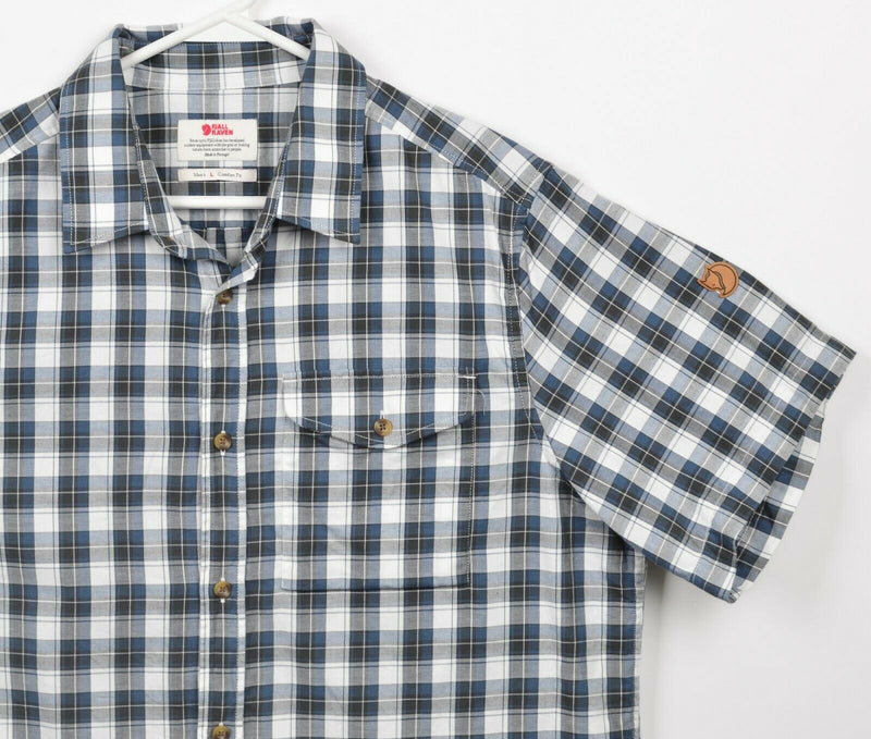 Fjallraven Men's Large Comfort Fit Blue Gray Plaid Cotton Wool Blend Singi Shirt