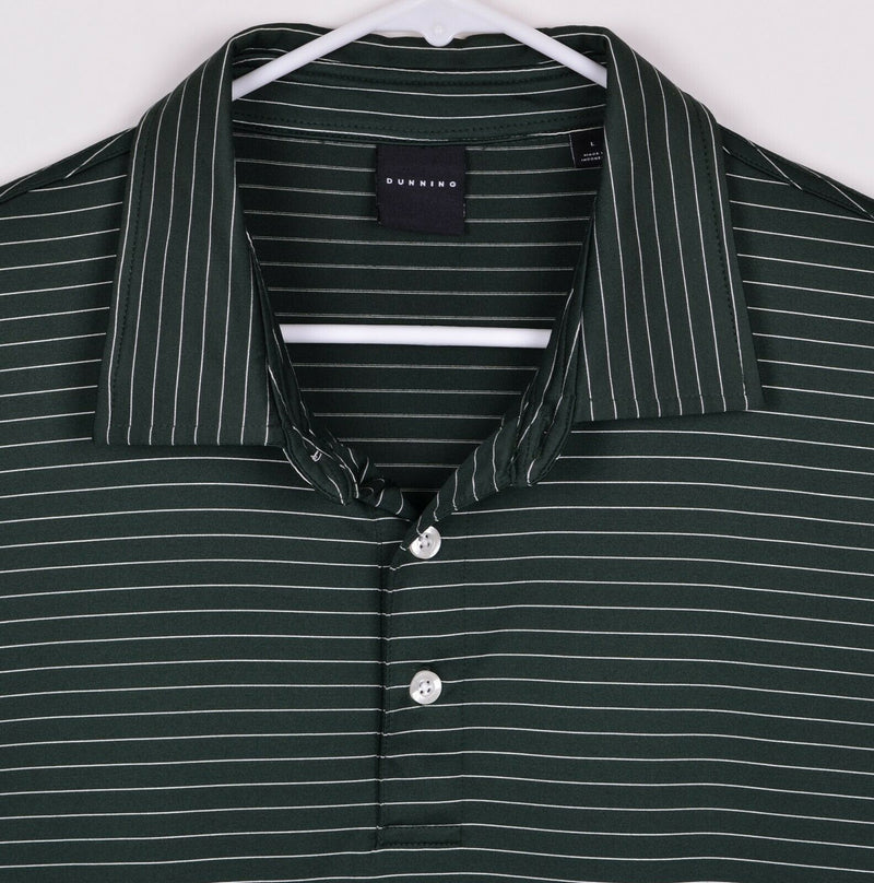 Dunning Golf Men's Sz Large Forest Green Striped CoolMax Golf Polo Shirt