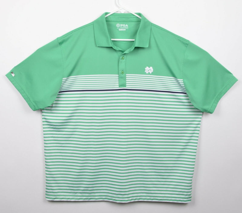 Notre Dame Men's Sz 2XL PGA Authentic Performance Green Striped Golf Polo Shirt