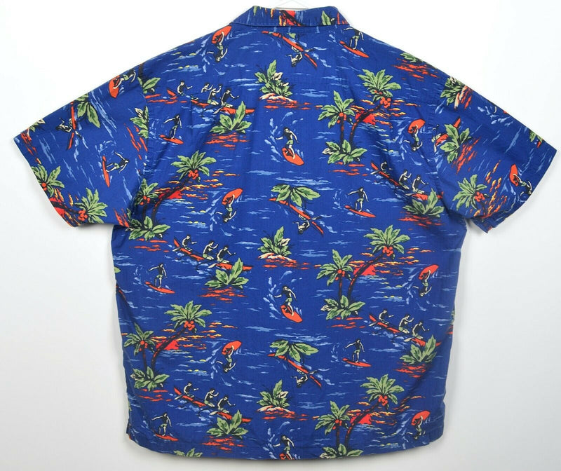 Gap Men's XL Surfer Floral Pattern Blue Vintage 90s Button-Front Hawaiian Shirt