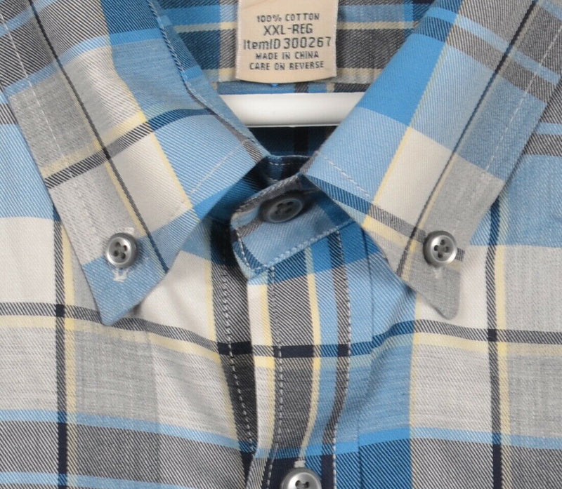 LL Bean Men's 2XL Traditional Fit Wrinkle Free Blue Gray Plaid Button-Down Shirt