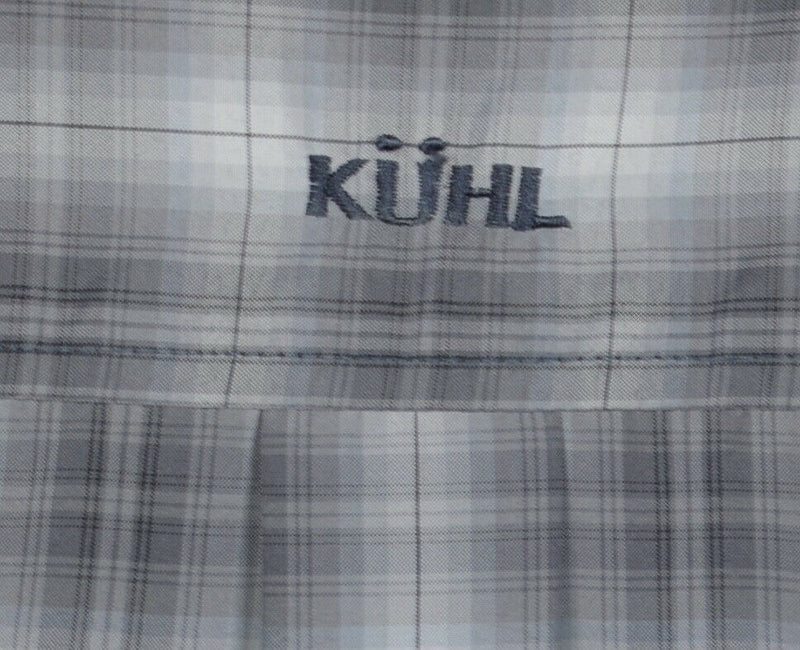 Kuhl Eluxur Men's XL Pearl Snap Gray Plaid Polyester Ionik Hiking Outdoor Shirt
