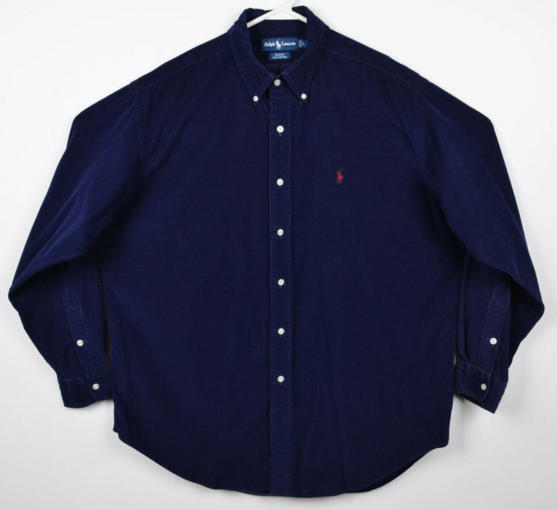 Vintage 90s Polo Ralph Lauren Men's Large Corduroy "Blake" Dark Navy Blue Shirt