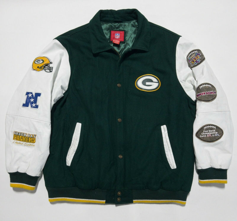 Green Bay Packers Men's 3XL Super Bowl Wool Leather Majestic Snap Varsity Jacket