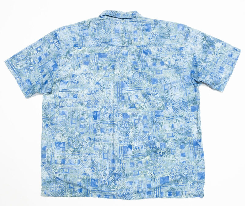 Orvis Hawaiian Shirt XL Men's Blue Green Geometric Loop Collar Camp Aloha 90s