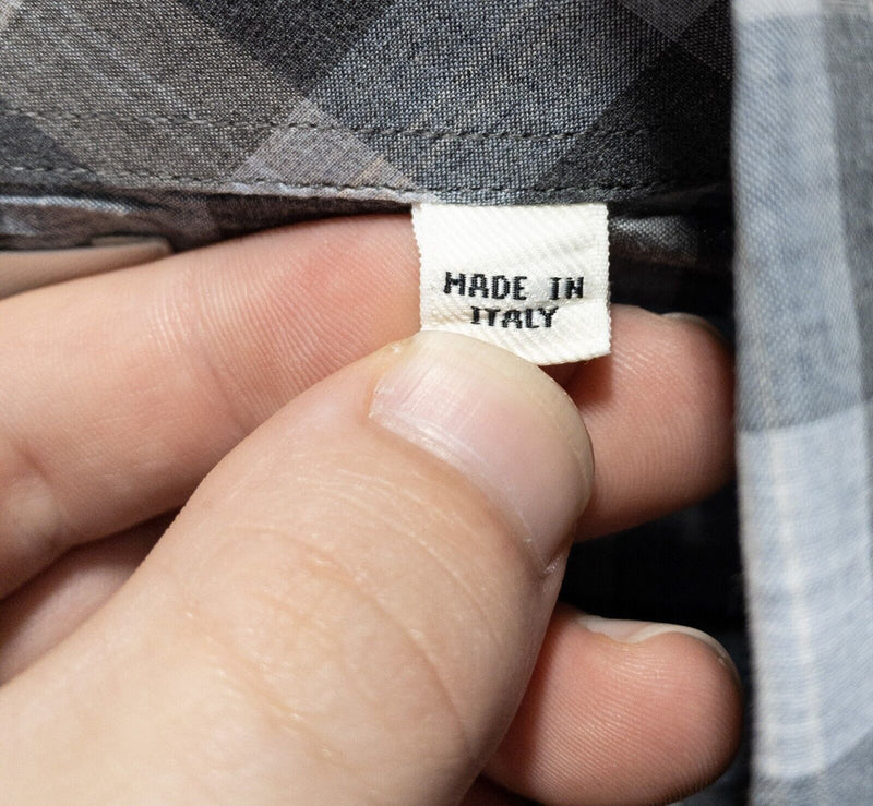 Billy Reid Shirt Men's Medium Standard Italy Long Sleeve Blue Check Button-Front