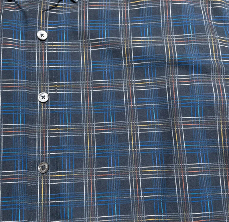 Bugatchi Shirt Men's XL Classic Fit Flip Cuff Plaid Check Blue Party Fun Button