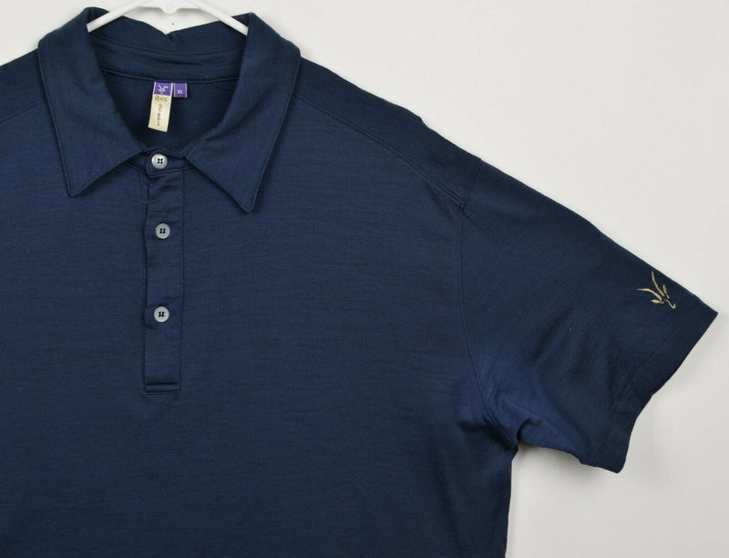 Ibex Men's Sz XL 100% Merino Wool Navy Blue Hiking Casual USA Polo Shirt HOLE