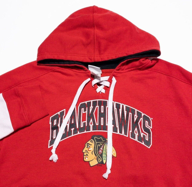 Chicago Blackhawks Hoodie Men's Large NHL Pullover Sweatshirt Lace-Up Red Hockey