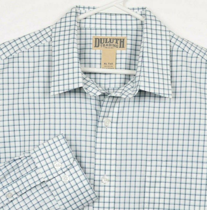 Duluth Trading Co Men's XLT White Blue Plaid Long Sleeve Button-Front Shirt