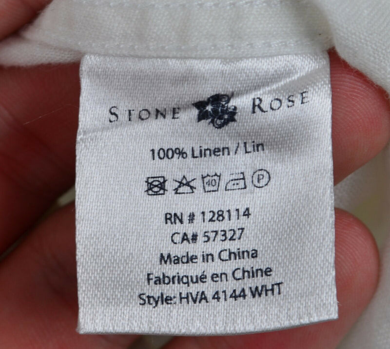 Stone Rose Men's Sz 5 100% Linen Flip Cuff Floral White Button-Front Shirt