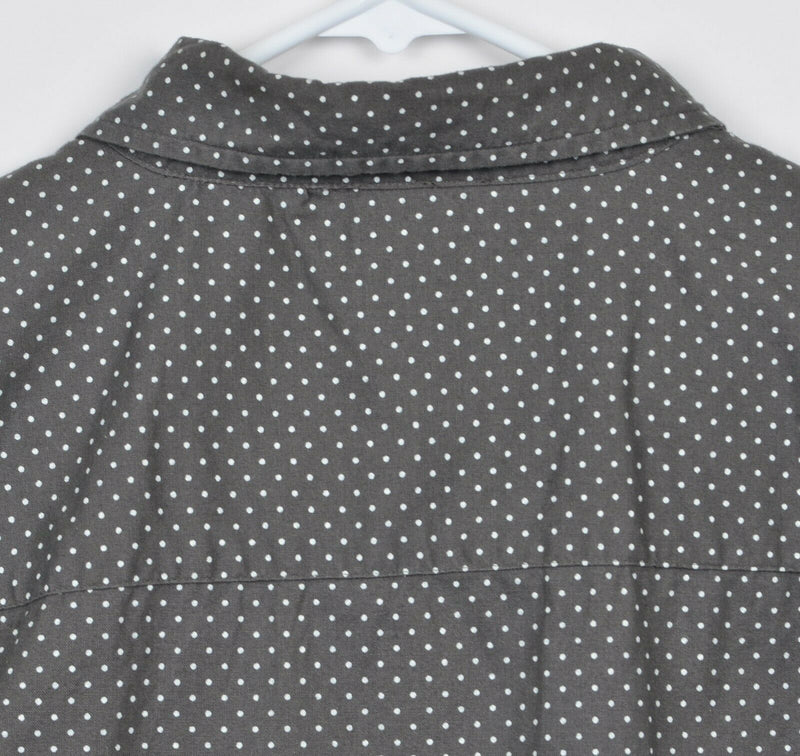 Stussy Men's Sz XL Gray White Polka Dot Long Sleeve Button-Front Shirt