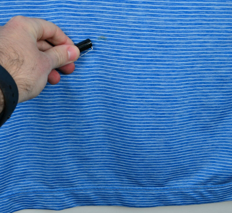 FootJoy Men's Sz Large Heather Blue Striped FJ Performance Golf Polo Shirt