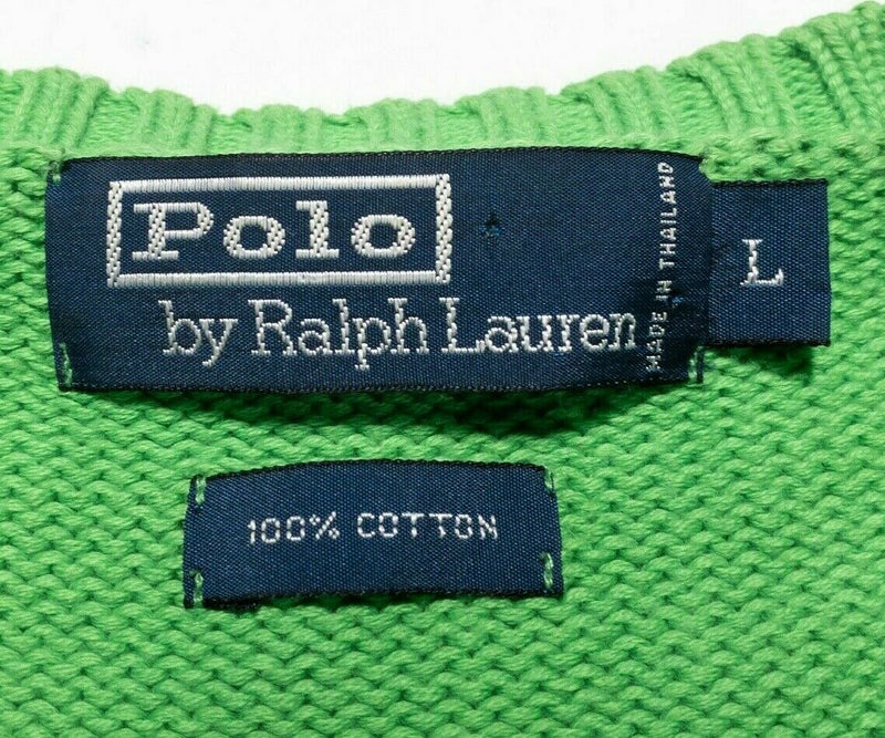 Polo Ralph Lauren Knit Sweater Crew Neck Lime Green Pullover Men's Large